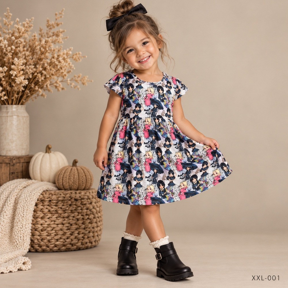 Wednesday Addams Enid Sinclair Skater Dress Girls 6-7T Ruffle Sleeve SKU001